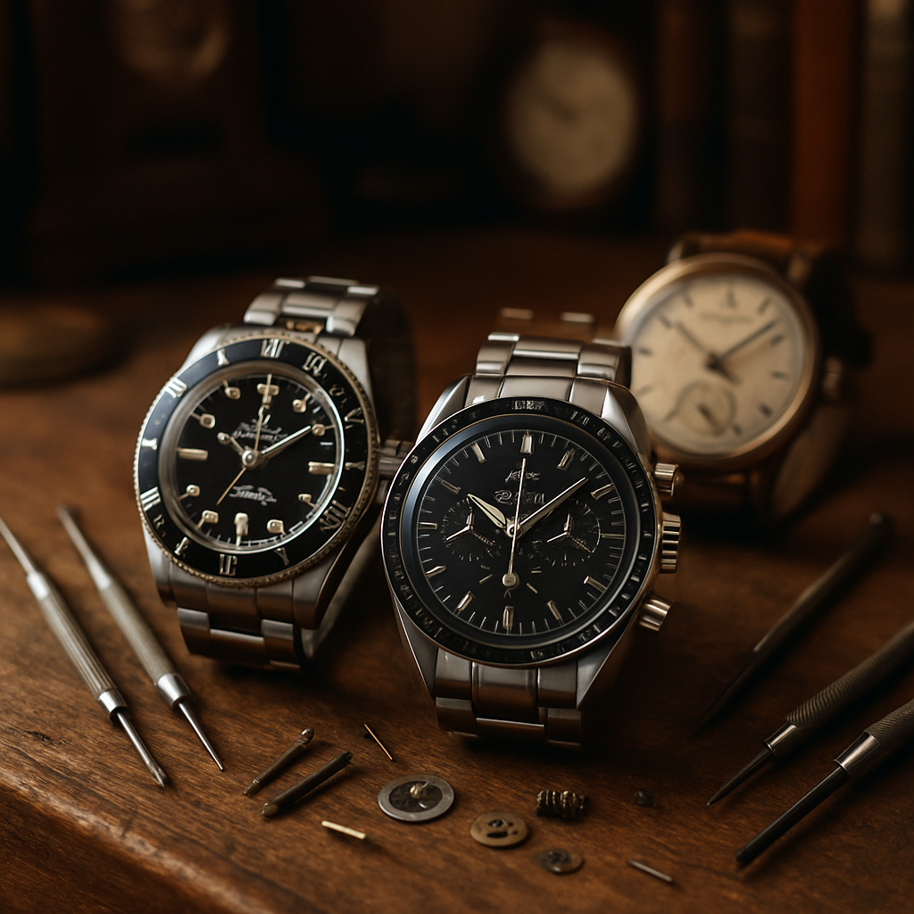 Collection of iconic classic watches including Rolex and Omega