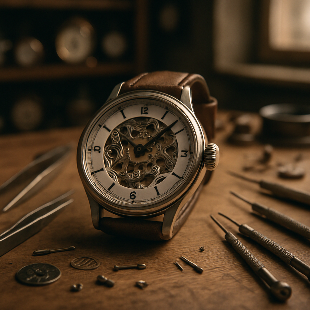 Close-up of a mechanical analog watch movement